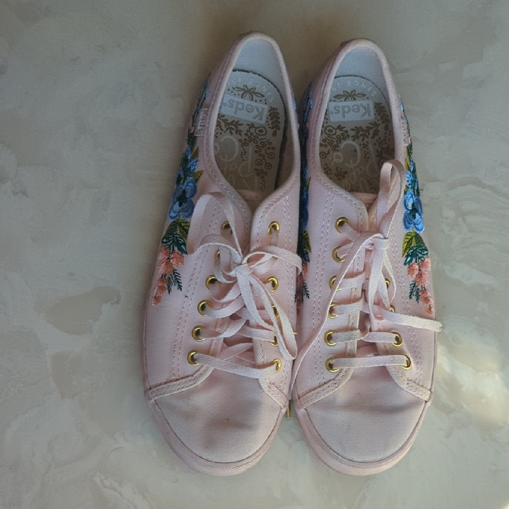 Keds x Rifle Paper Co Floral Embroidered Pink Shoes, Women's 8